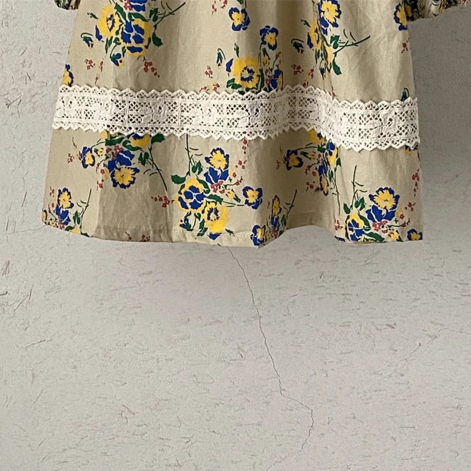 

Children's Dresses 2021 Child Flower Clothes Girl Princess Floral Print One Piece Kids Clothes Korean Kids Long Sleeve Dress