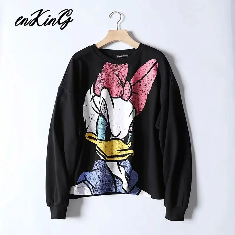 Black Pink Cartoon Lion King Print Women Hoodie Long Sleeve O Neck Ladies Za Sweatshirt Casual Womens Hoodies Pullover - Цвет: DUCK
