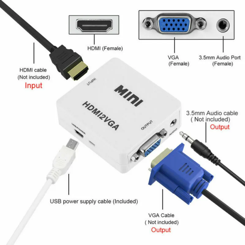 Bkscy HDMI в VGA адаптер папа Famale конвертер 1080P цифровой аналоговый видео аудио для ПК