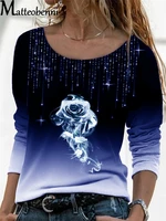 2021 casual loose gradient t shirts women autumn winter pullover long sleeve o neck rose floral printed t shirt tops