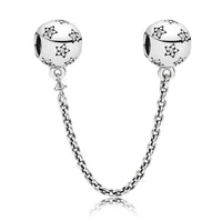 original 925 sterling silver charm starry night with crystal safety chain beads fit pan bracelet bangle diy jewelry