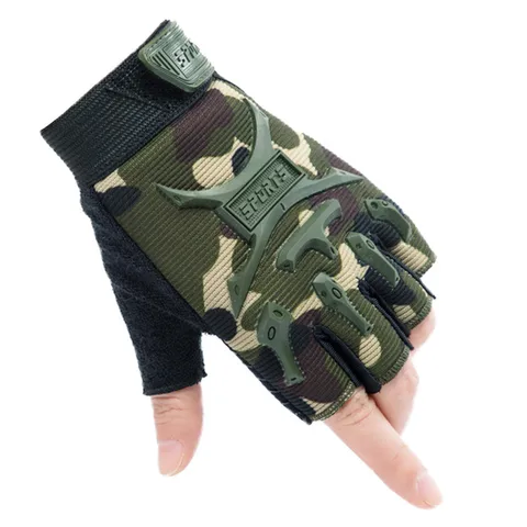 Детские тактические перчатки без пальцев 4-14 лет, армейские военные камуфляжные противоскользящие варежки с полупальцами для мальчиков, детские спортивные велосипедные