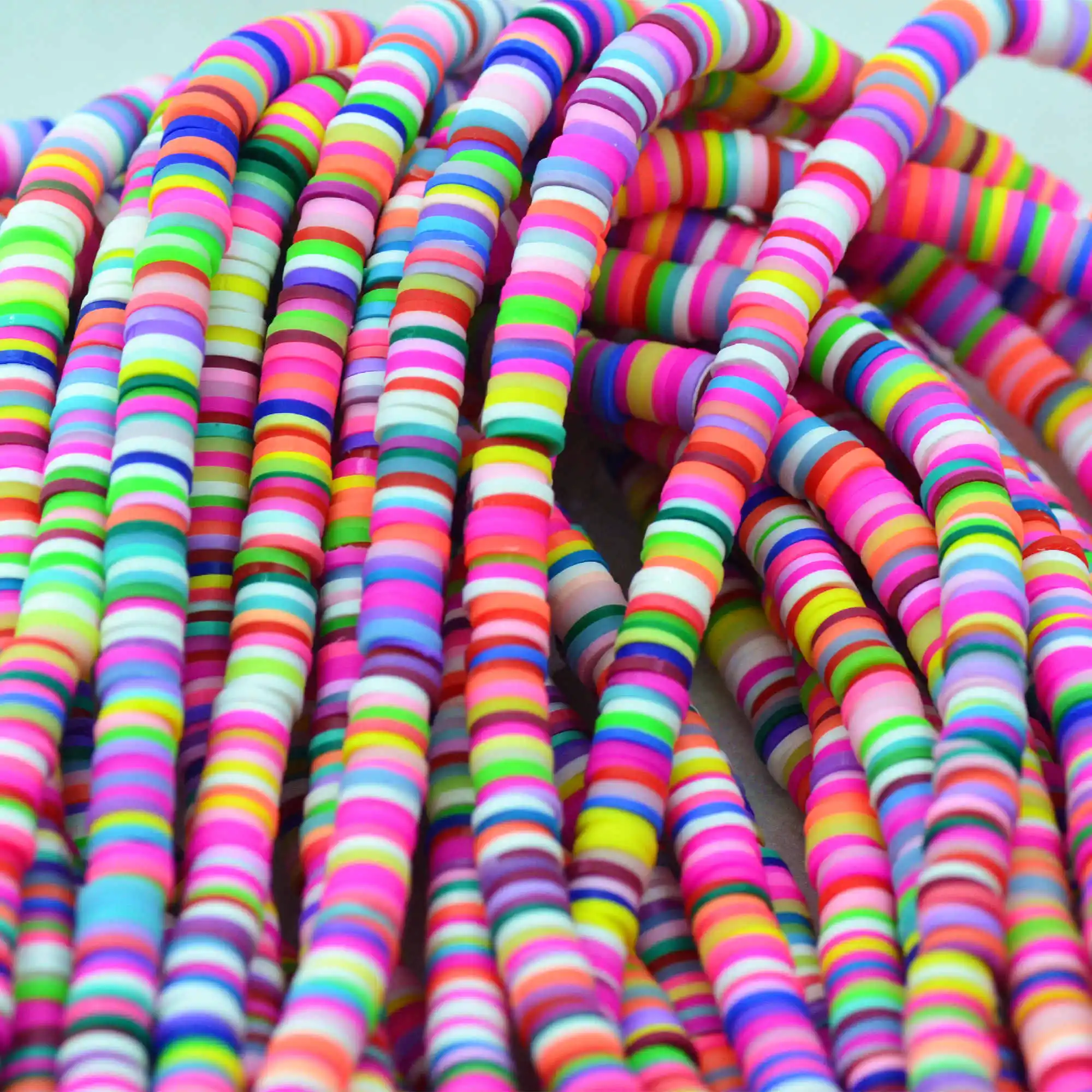 Бусины из полимерной глины в 2 нити разноцветные Круглые бусины ручной работы 5 мм