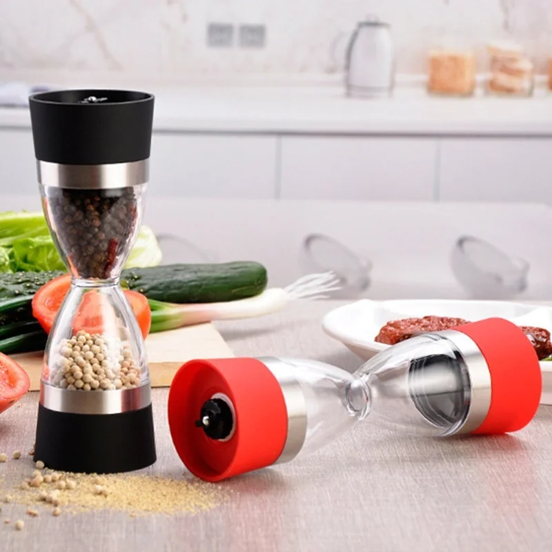 

2 в 1 соль и перец мельница песочные часы Форма специи дробилка шейкер Кухня гаджеты Пособия по кулинарии инструменты Двойной ручная мельниц...