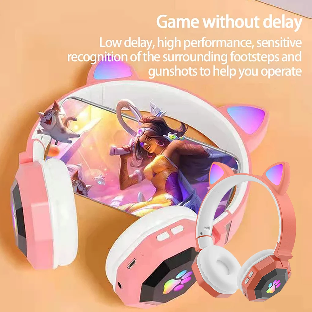 bluetooth compatible headset led cartoon cat ear cordless headphone v5 0 true wireless earphones support 3 5mm jack aux tf card free global shipping