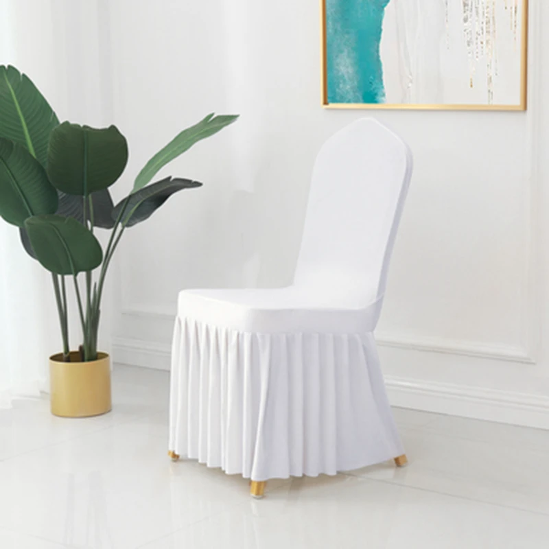

White Colour Skirted Chair Covers Spandex Lycra Universal Ruffled Chair Covers Wedding Decoration Ruched Thick