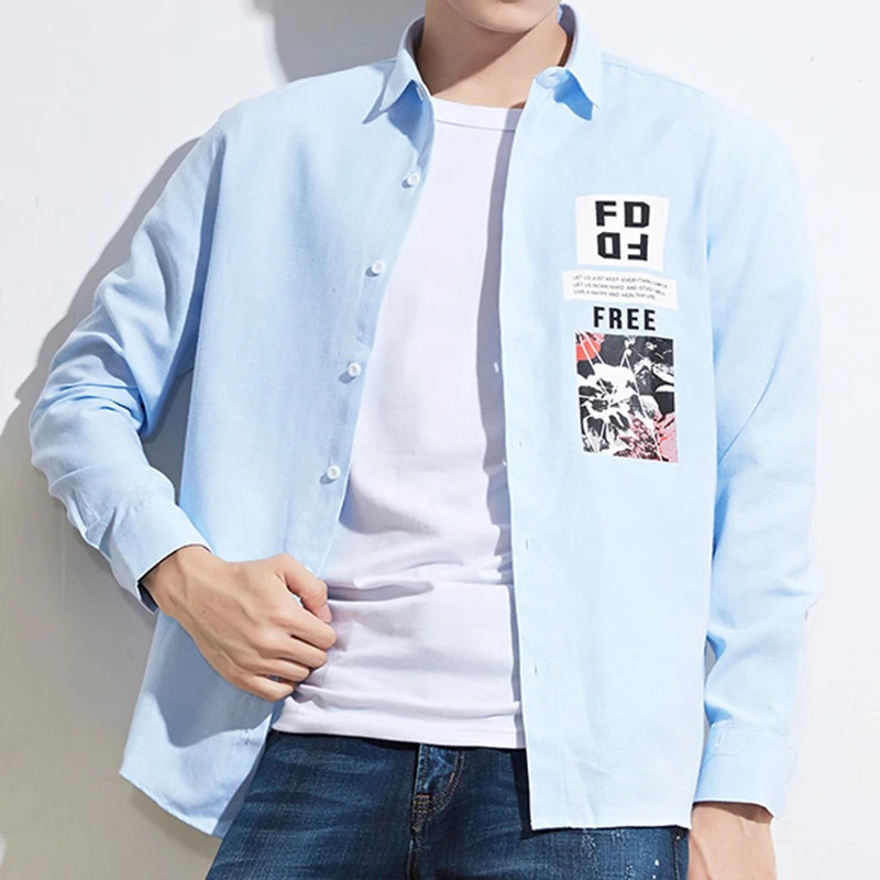 

Мужская рубашка из 100% хлопка с принтом, мужская рубашка из ткани Оксфорд с длинными рукавами, однобортная рубашка на пуговицах для мужчин на...