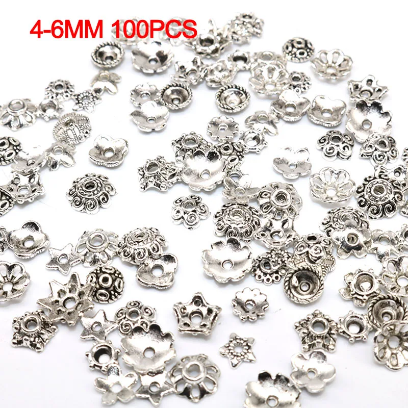 

Mix Size Flower Petal Metal Beads Caps Charms Beads Cap for Jewelry Making Handwork Vintage Silver Plated Bead Cap 50/100pcs