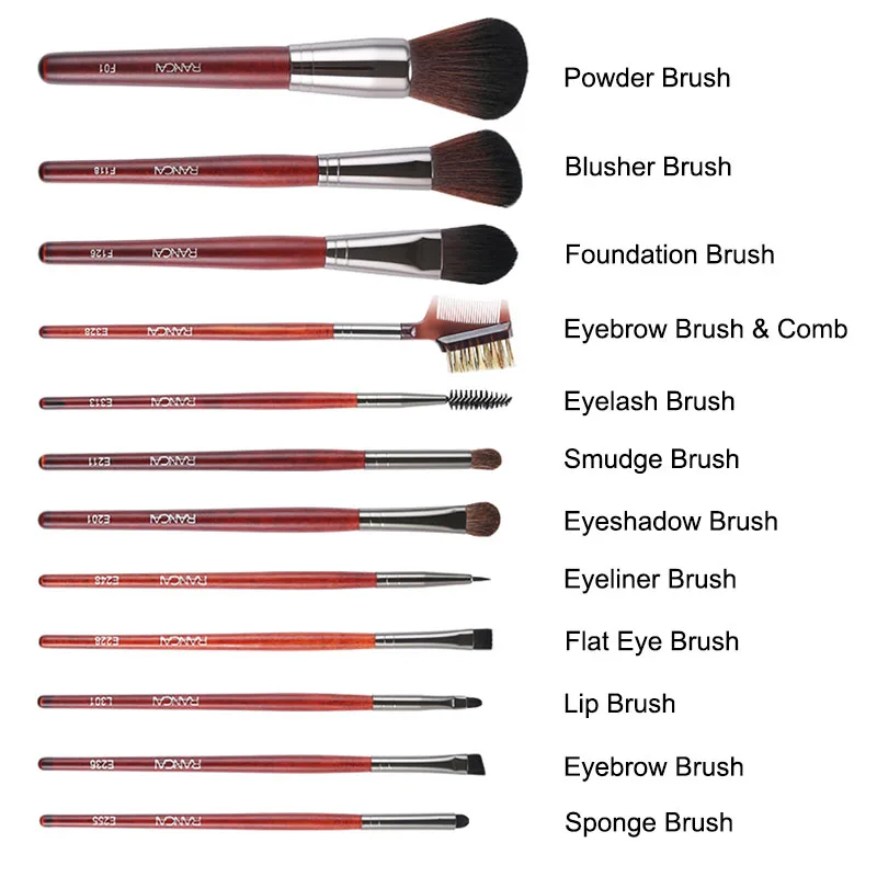 RANCAI Makeup Brushes Set 12pcs Powder Foundation Blusher  Eyeliner Eyelash Eyeshadow Eyebrow Brush Cosmetic  Kit with Bag
