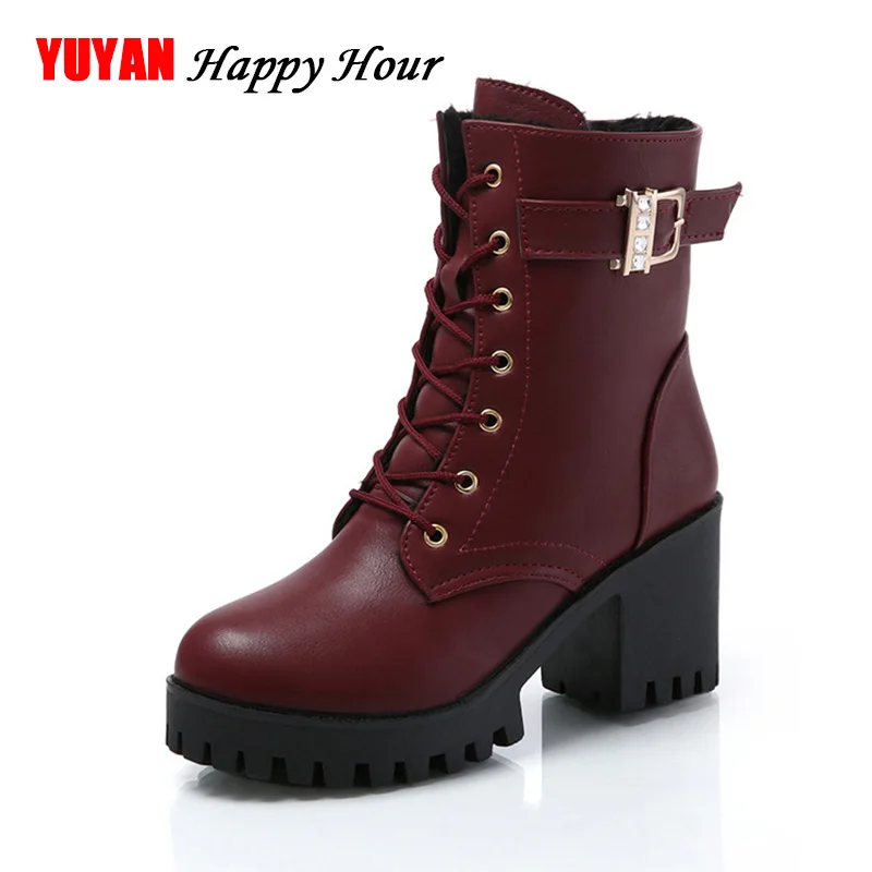 Сапоги на высоком каблуке женская зимняя обувь мягкие кожаные теплые плюшевые