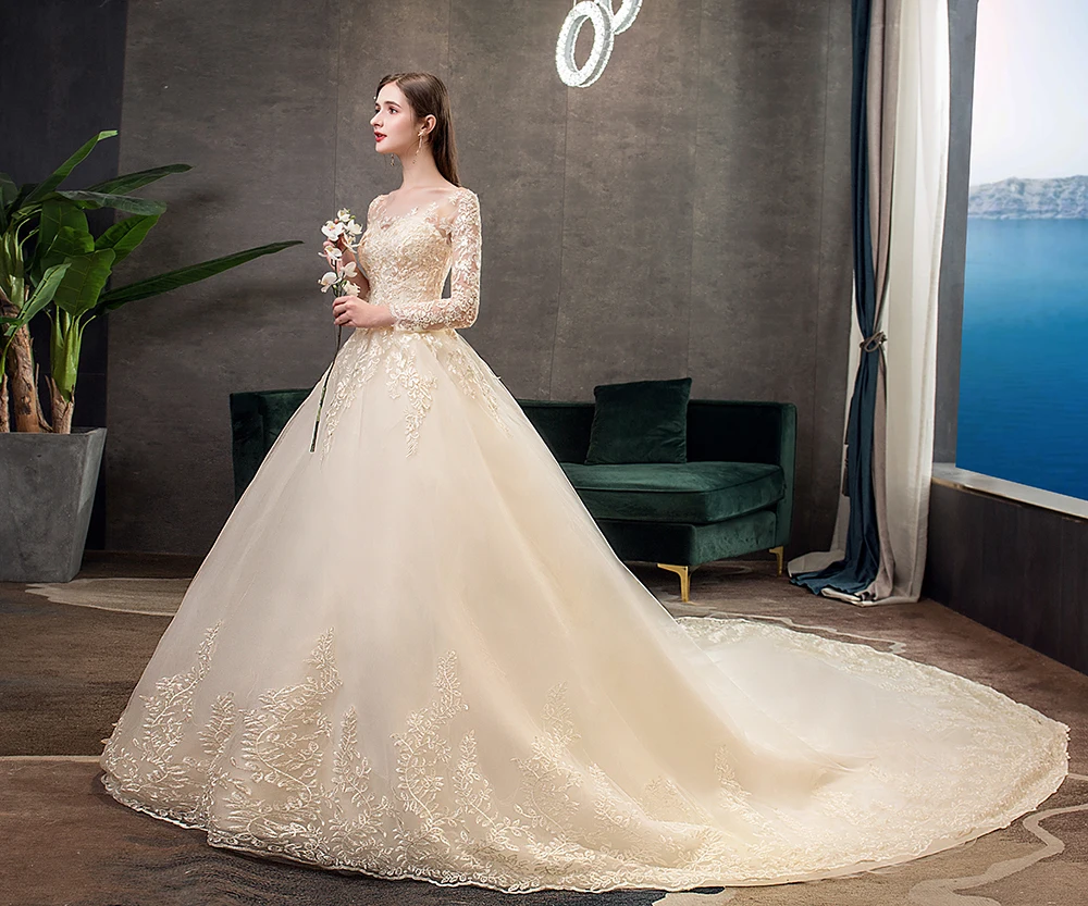 Женское кружевное свадебное платье белое/цвета слоновой кости цвета шампанского