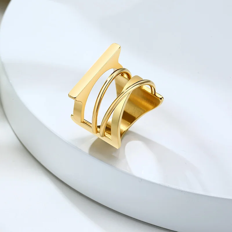 

Multi layer Middle Finger Rings for Women Crossover beautiful design Stainless Steel Gold Color Ring