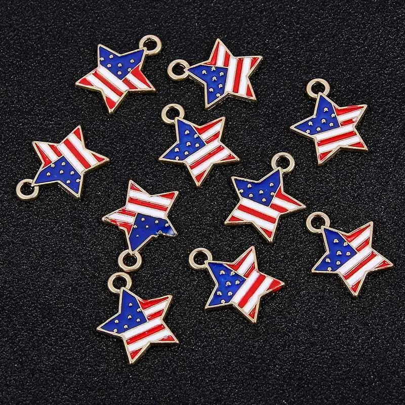Американский флаг Подвески звезда в форме сердца с Стразы из эмали подвески для