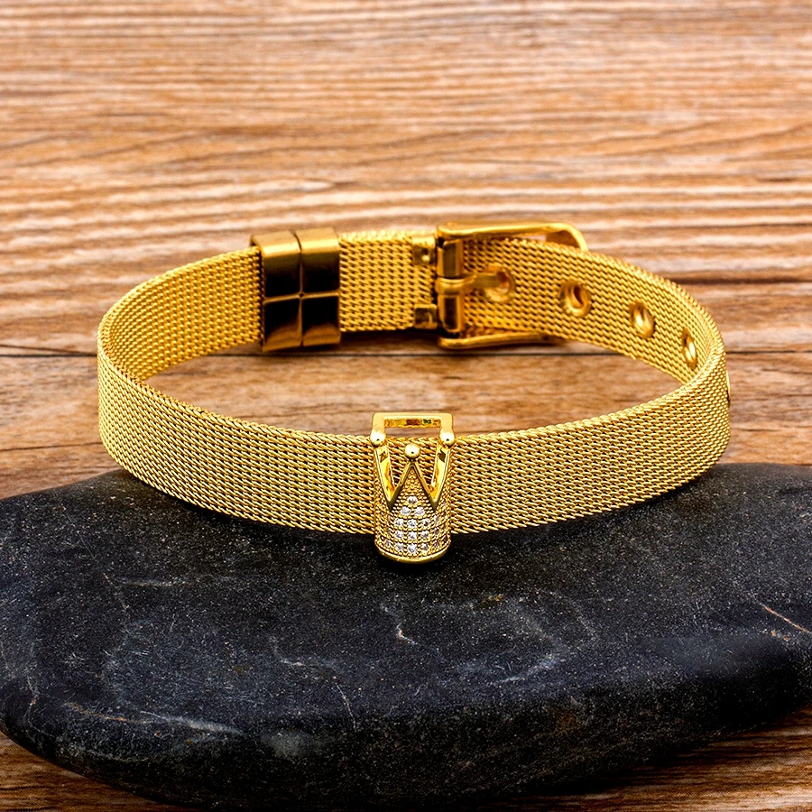 Браслет Регулируемый из нержавеющей стали с фианитами широкий пояс для женских