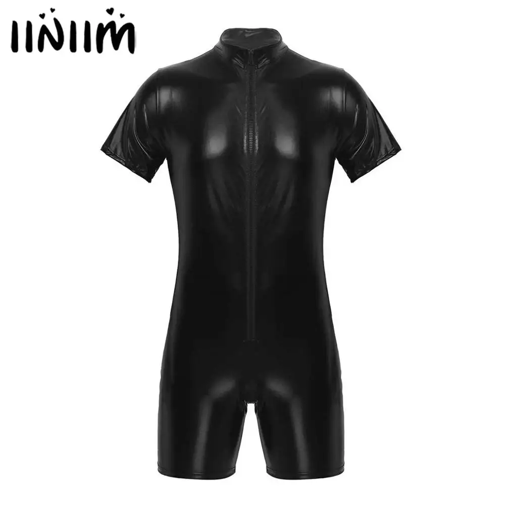 

Mens Gay Fashion Costumes Clubwear Wetlook Front Zipper Catsuit Bodysuit Jumpsuit Teddies Body Latex Cocktail Parties Costume