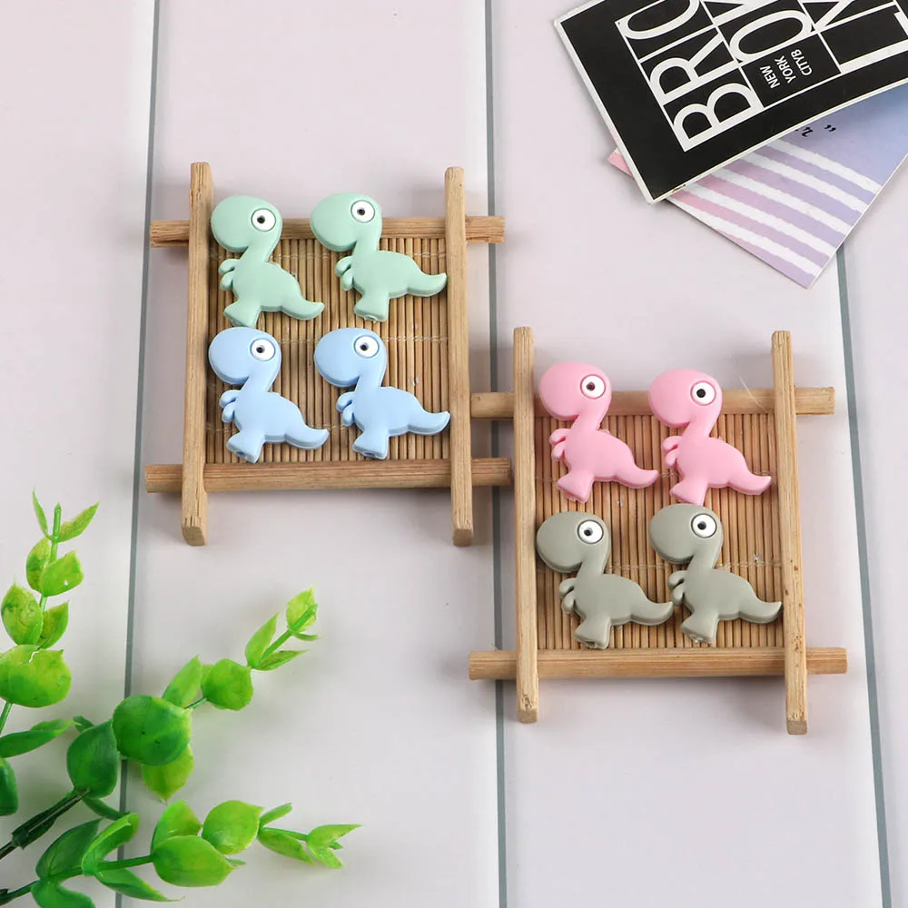 Kovict-Mini cuentas de silicona con forma de dinosaurio para beb&eacute;, mordedor Molar, cadena de chupete, accesorios de joyer&iacute;a, 10 piezas-0