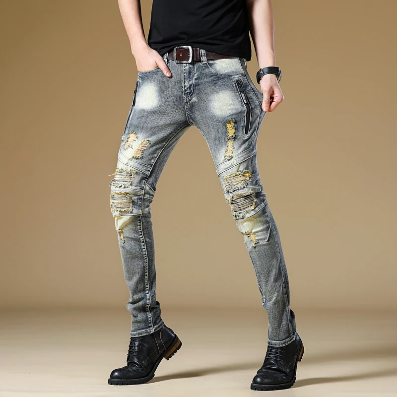 Уличной моды для мужчин джинсы женщин Высокое качество Slim Fit краски дизайнерские