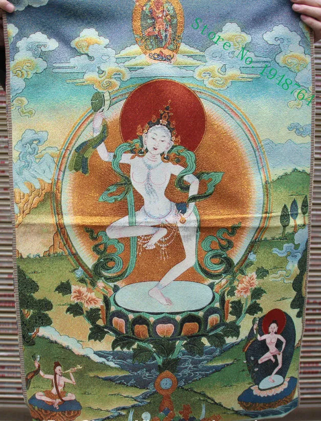 

36 inch Tibet Silk embroidery Vajravarahi Dorje Phakmo Goddess Thangka Paintings Mural