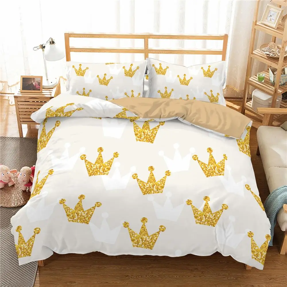 

2/3pc 3D Bedding Set Crown Printing Luxury Duvet Cover King Size Microfiber Home Textiles Soft Bedclothes