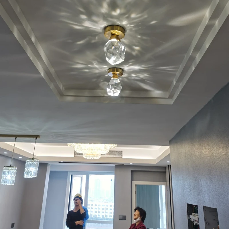 Lámpara de techo de cristal para pasillo, luz de lujo, simple, moderna, creativa, para entrada de casa, guardarropa, de cobre