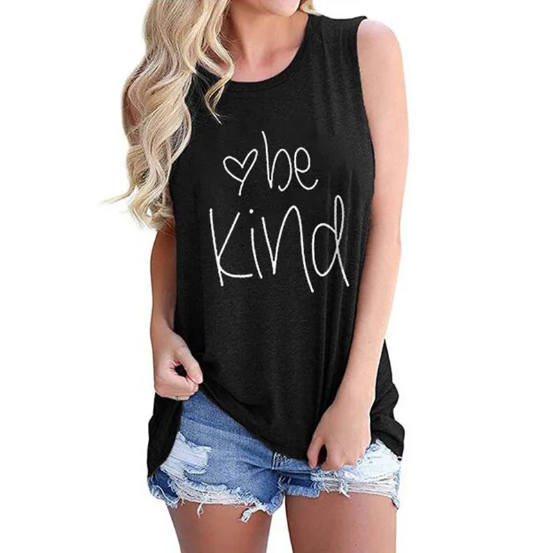 

Женская футболка с надписью Be Kind, футболка без рукавов, лето 2021, жилет с графическим рисунком в стиле Харадзюку, Y2k, топ, уличная одежда, женск...