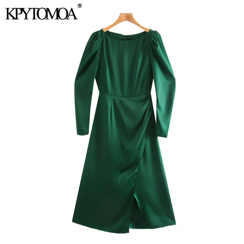 

Платье миди KPYTOMOA женское, модное шикарное винтажное мягкое на ощупь платье с длинным рукавом и молнией сзади, с разрезом спереди, 2021