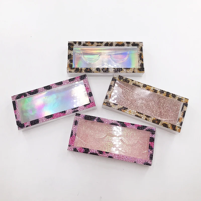 Леопардовый принт стразы коробка для ресниц пустые Ресницы Коробка beatuiful