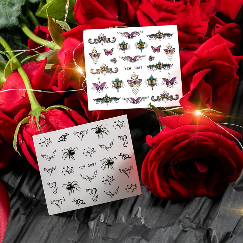 Новые товары Классические наклейки для ногтей в стиле ретро с бабочкой перьями