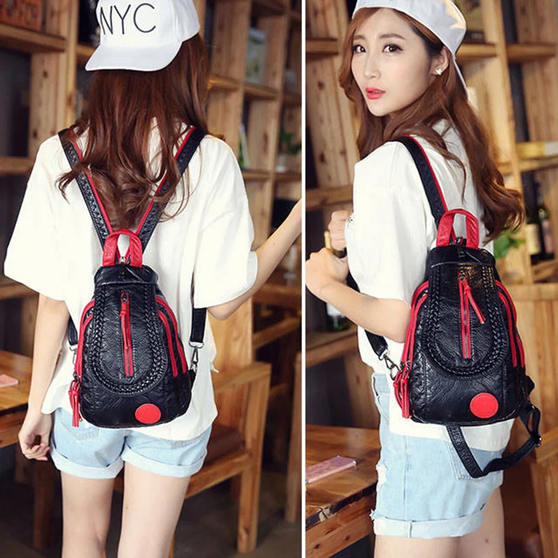 Новинка 2020 модные женские рюкзаки черные мягкие моющиеся Сумки из искусственной