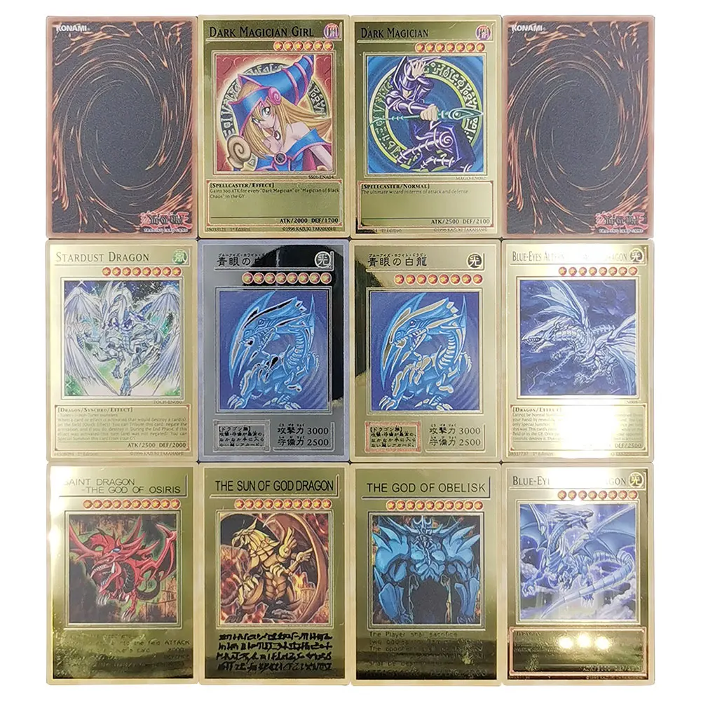 Yugioh Golden Metal Cards Yu-Gi-Oh Alloy Collection Card Blue Eyes Dark Magicial Obelisk Slifer Ra Kids Christmas Birthday Gift | Игрушки и
