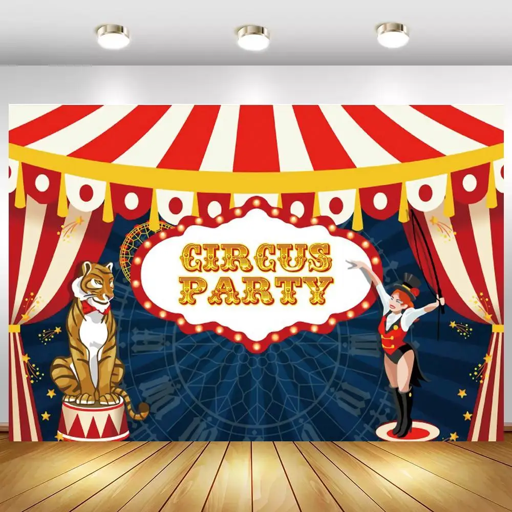 

Red Curtain Circus Party Tent Baby Shower Birthday Backdrop Photography Background For Photo Studio Vinyl Photophone Photocall