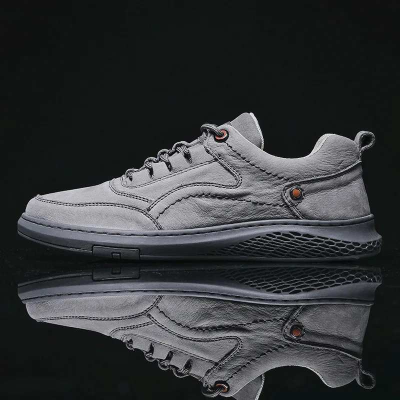 

Fashion Men High Top Sneakers Men Men's genuine Leather Shoess lace up Trend Comfortable Men Shoes outdoor British