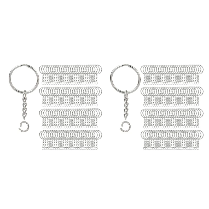 

400Pcs Split Key Chain Rings With Chain Silver Key Ring And Open Jump Rings Bulk For Crafts DIY (1 Inch/25Mm)