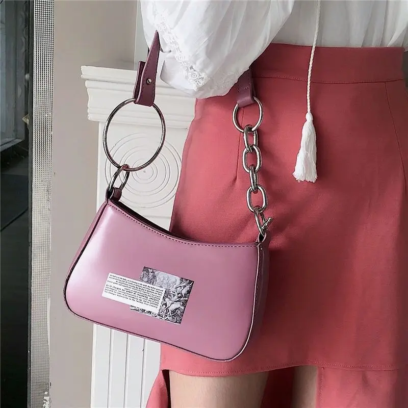 

Solid Color PU Leather Women Chain Shoulder Bags Fashion Simple Ladies Underarm Bags Female Portable Small Square Handbags Purse