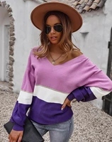 2022 new knitted long sleeve women sweater fanshin patchwork contrast color autumn winter casual warm ladies pullovers top