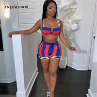 anjamanor sexy summer plus size women clothing striped sports bra and panty 2 piece set crop top shorts matching sets d89 cf22