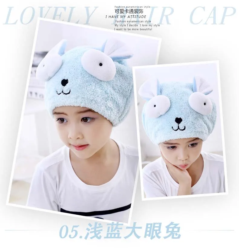 Light blue Милое банное полотенце с мультяшным кроличьим мехом, сухая шапка, сильное Впитывающее ультра-мягкое вышитое полотенце, детское специальное сухое полотенце для волос - Цвет: Light blue