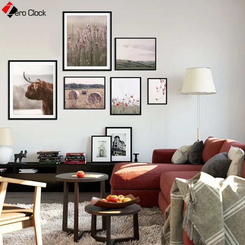 Деревенский пейзаж холст живопись дикий цветок печать природный плакат