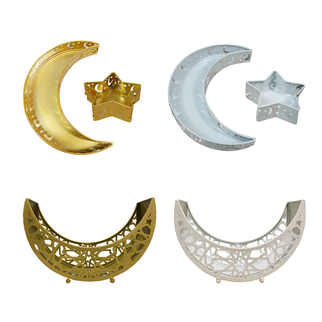 

Islam Eid Table Dinner Ramadan Food Serving Tray Moon Star Storage Basket Cake Snack Cookies Plate Festival Home Table Decor