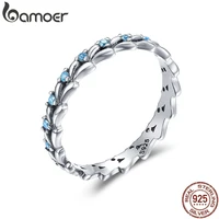 bamoer real 100 925 sterling silver stackable ring wheat wave clear cz finger rings for women sterling silver jewelry scr162
