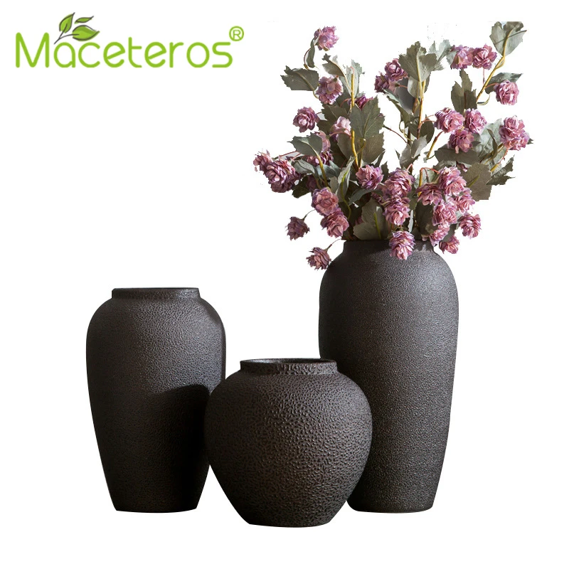 

Rural Style Black Granules Ceramic Flower Pots Simple Flower Arrangemen Vase Modern Ceramic Crafts Gardening Decoration Supplies