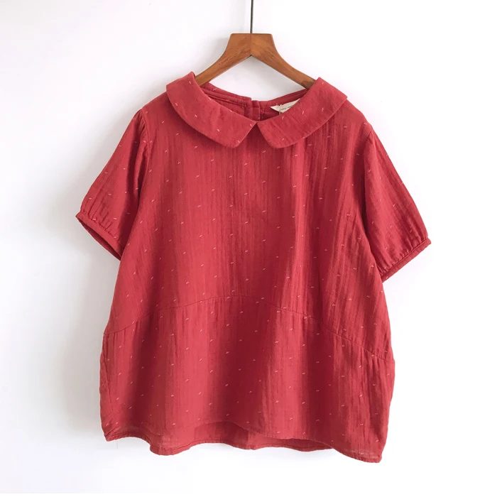 

Lamtrip Sweet Kawaii Polka Dots Print Short Sleeve Cotton Yarn Peter Pan Collar Shirt Blouse Top Mori Girl 2021 Summer