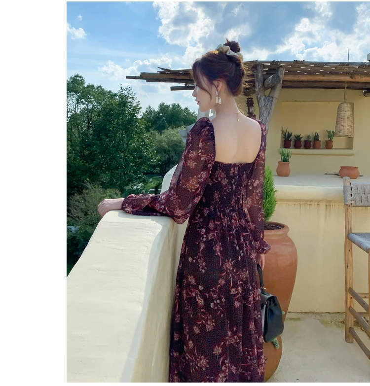 Длинное богемное платье с квадратным вырезом и открытой спиной в стиле бохо -