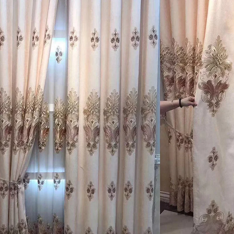 

European Style Chenille Patch Embroidered Curtains Blackout Curtains For Living Room Bedroom