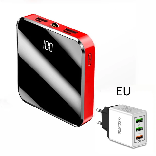 with EU Plug Портативный внешний аккумулятор 20000 мАч, мини внешний аккумулятор, внешний аккумулятор, 3 порта, USB, EU Phone, быстрое зарядное устройство для смартфонов - Цвет: with EU Plug