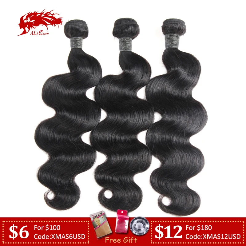 Ali queen hair 3 шт., перуанские волосы, Переплетенные пряди, Remy, человеческие волосы, объемная волна, средний коэффициент 7А, волосы, плетение, натуральный цвет, 10-26 дюймов
