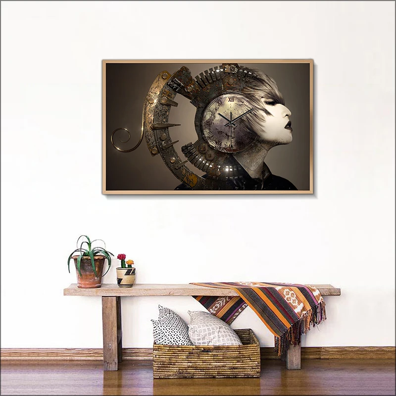 

Art Wall Clock Moden Beauty Face Clock Home Decor Silent Quartz Clock Aluminum Alloy Frame Fashion Wall Clock Decor Gift 25X40cm