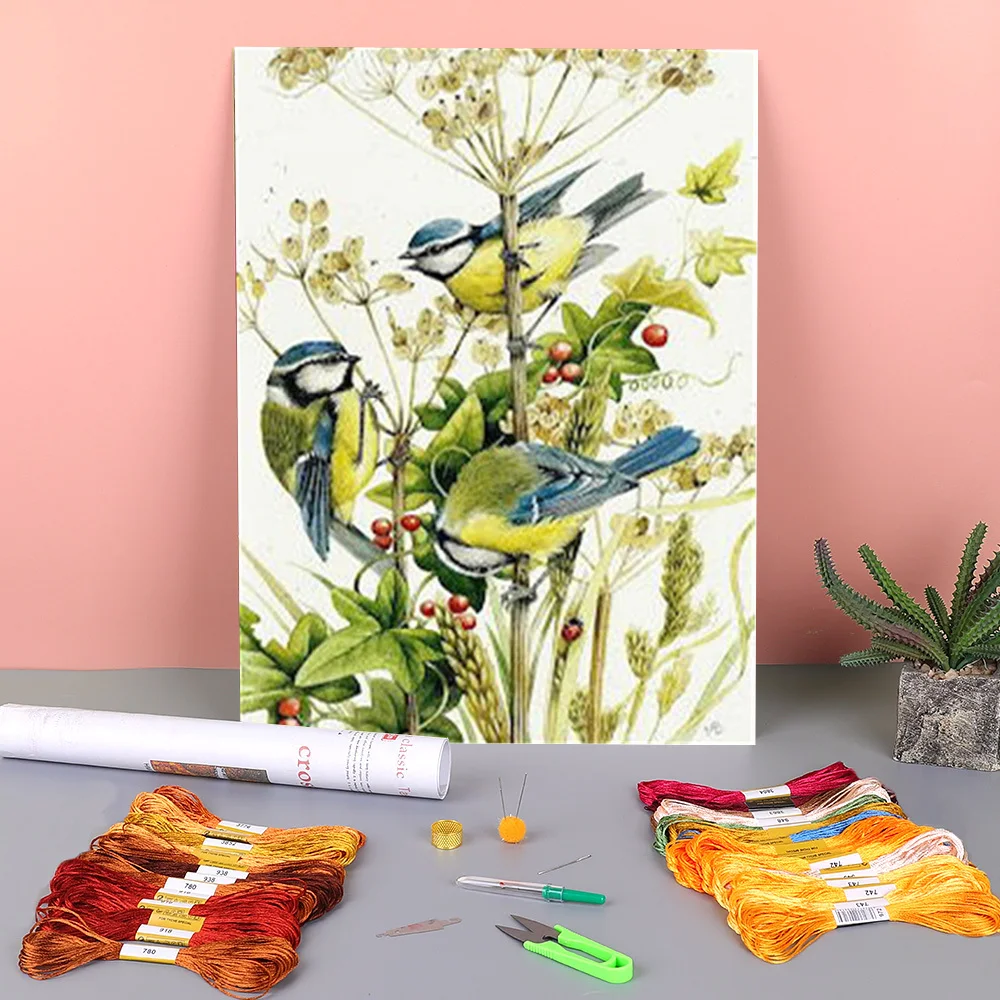 

Animal Bird Printed Fabric 11CT Cross Stitch DIY Embroidery Set DMC Threads Needlework Hobby Handiwork Sewing Counted Magic