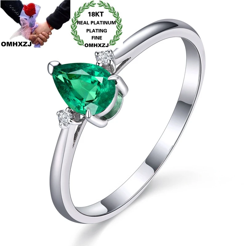 

OMHXZJ Wholesale RR1264 European Fashion Fine Woman Girl Party Birthday Wedding Gift Water Drop AAA Zircon 18KT White Gold Ring