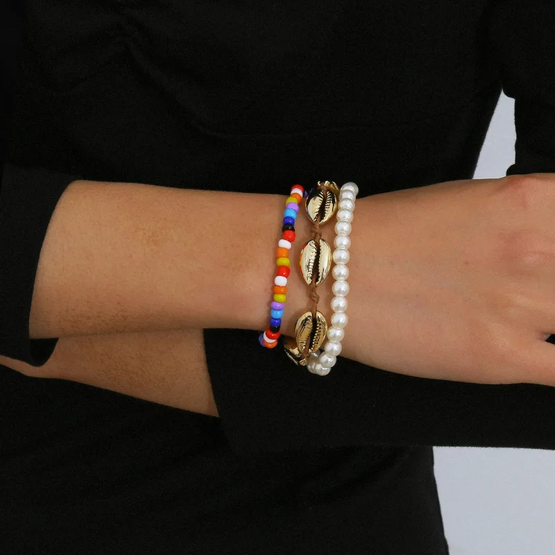 

2021 Shells Imitation Pearl Bracelet Female Sand Bump Color Bead Geometry Manual Bracelet For Female